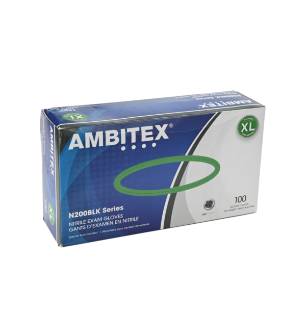 Ambitex N200BLK Series Powder Free Black Nitrile Gloves, Extra Large, 100/Box - Image 2