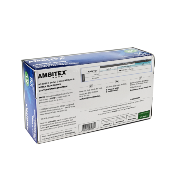 Ambitex N200BLK Series Powder Free Black Nitrile Gloves, Extra Large, 100/Box - Image 4