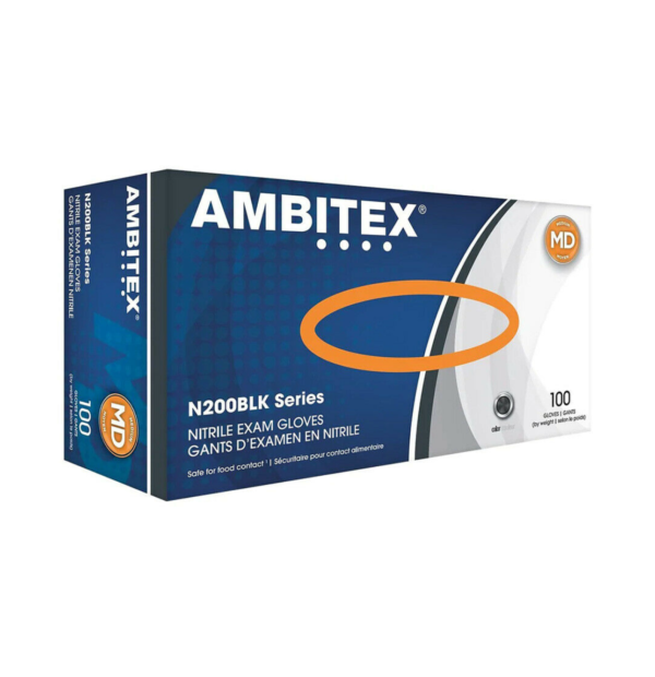 Ambitex N200BLK Series Powder Free Black Nitrile Gloves, Large, 100/Box - Image 2